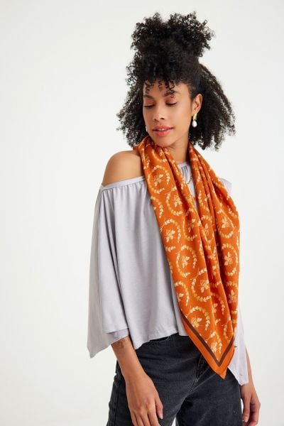 MONO MARA ORANGE İPEK EŞARP - 105 X 105 CM