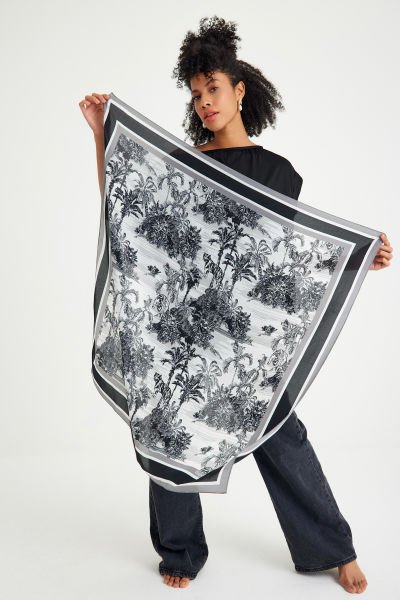 Toile de Jouy Fume Blanc - 105 x 105 cm İpek Şal