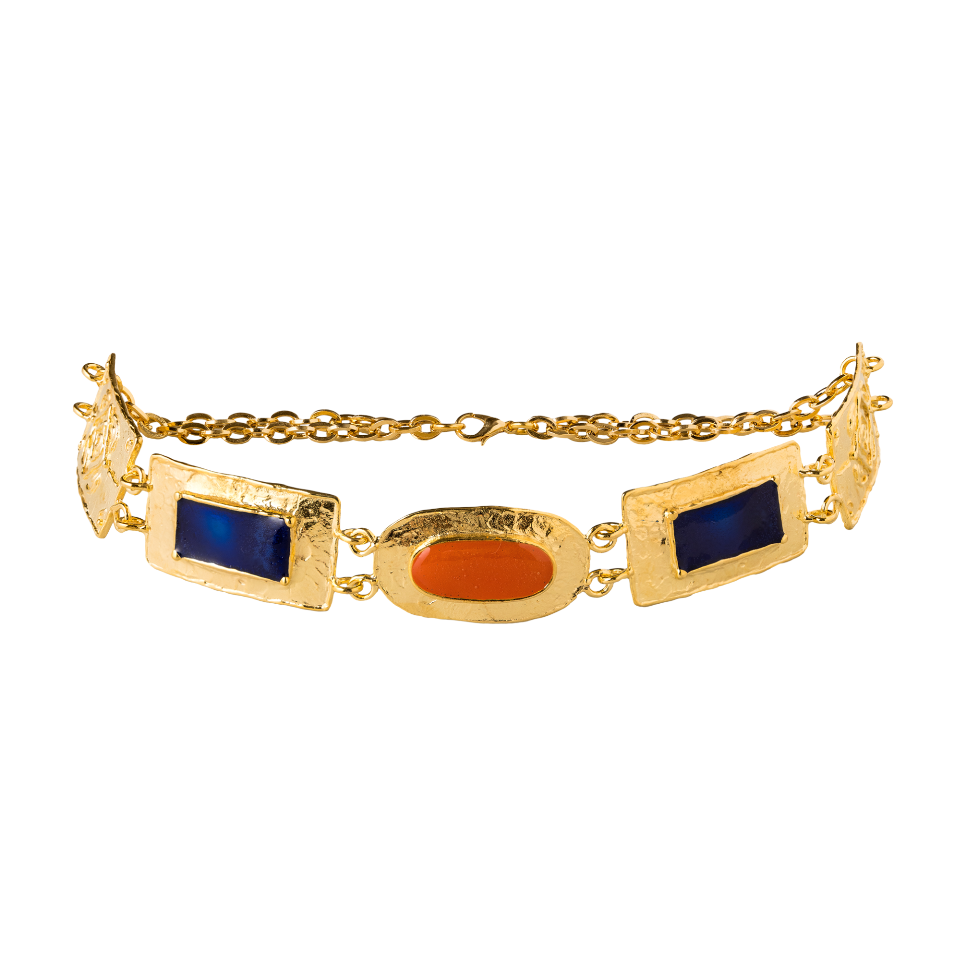 NEFERTITI CHOKER KOLYE, LACİVERT VE TURUNCU MİNELİ