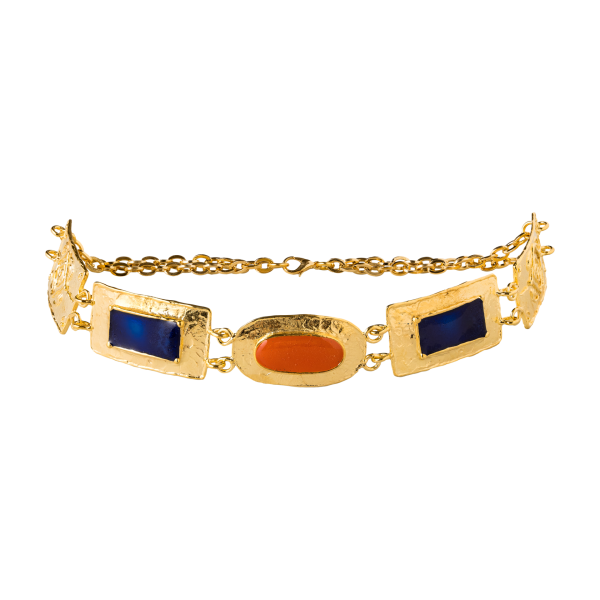 NEFERTITI CHOKER KOLYE, LACİVERT VE TURUNCU MİNELİ