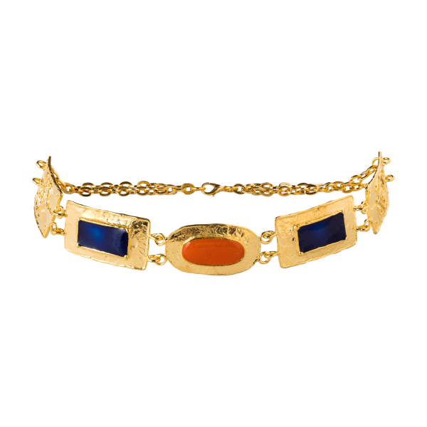 NEFERTITI CHOKER KOLYE, LACİVERT VE TURUNCU MİNELİ
