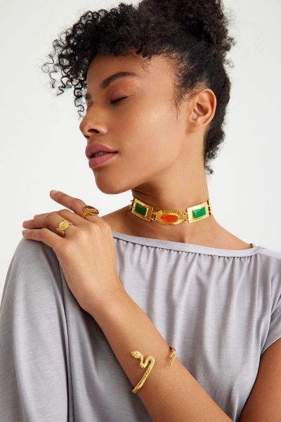 NEFERTITI CHOKER KOLYE, LACİVERT VE TURUNCU MİNELİ
