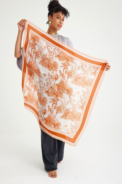 TOILE DE JOUY ORANGE BLOOM - 140 x 140 CM İPEK ŞAL