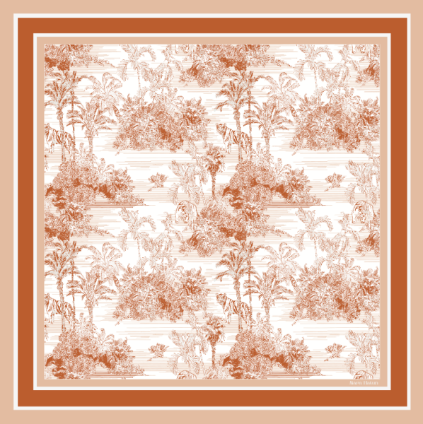 TOILE DE JOUY ORANGE BLOOM - 140 x 140 CM İPEK ŞAL