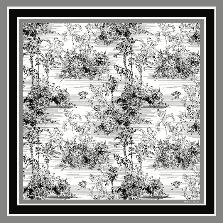 TOILE DE JOUY FUME BLANC İPEK ŞAL - 140 X 140 CM