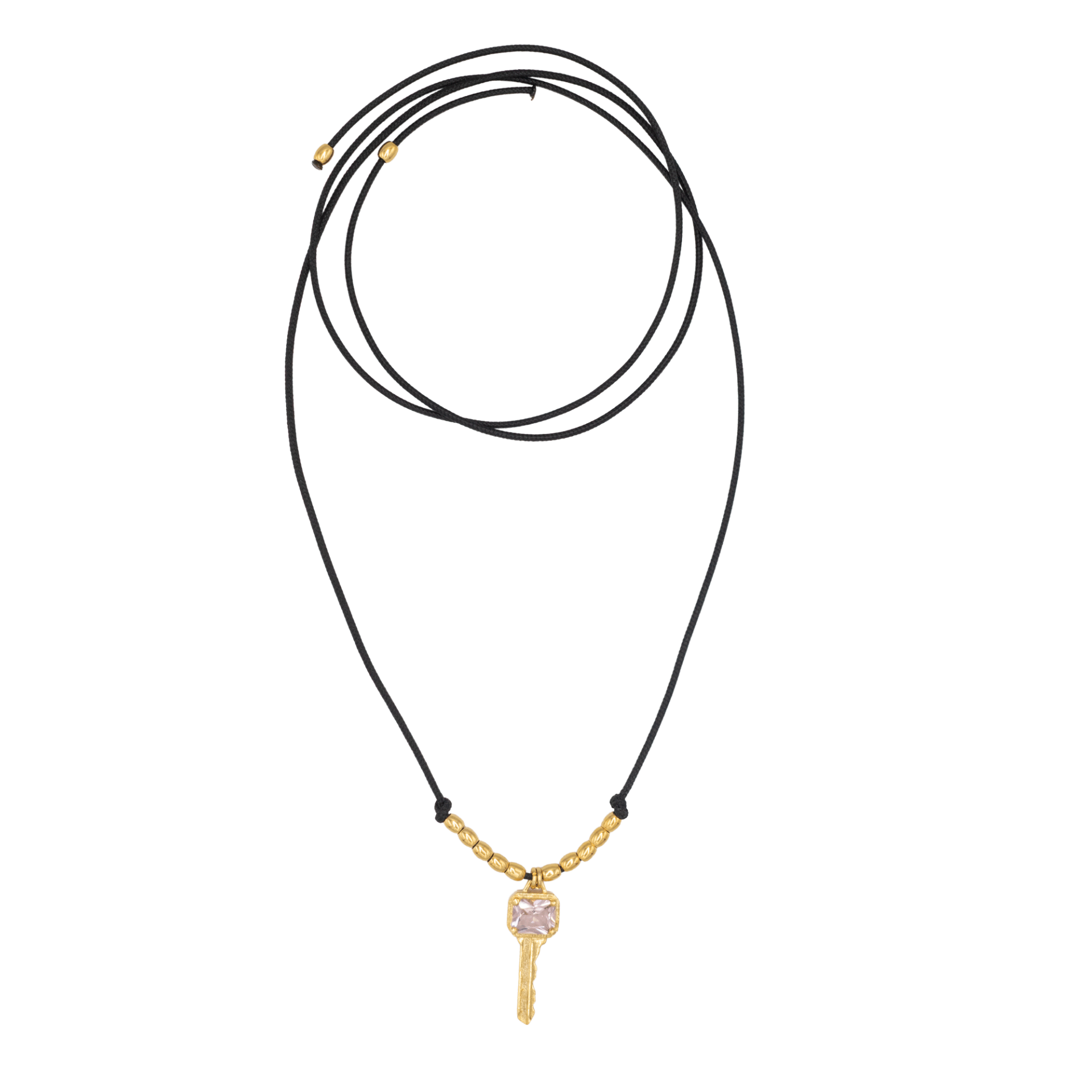 CLAVIS AURORA SİYAH İPLİ KOLYE, PEMBE KRİSTAL