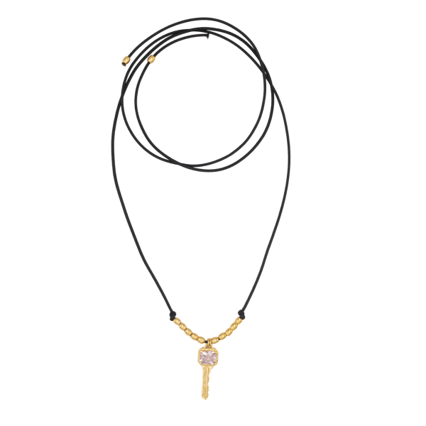 CLAVIS AURORA SİYAH İPLİ KOLYE, MAVİ KRİSTAL