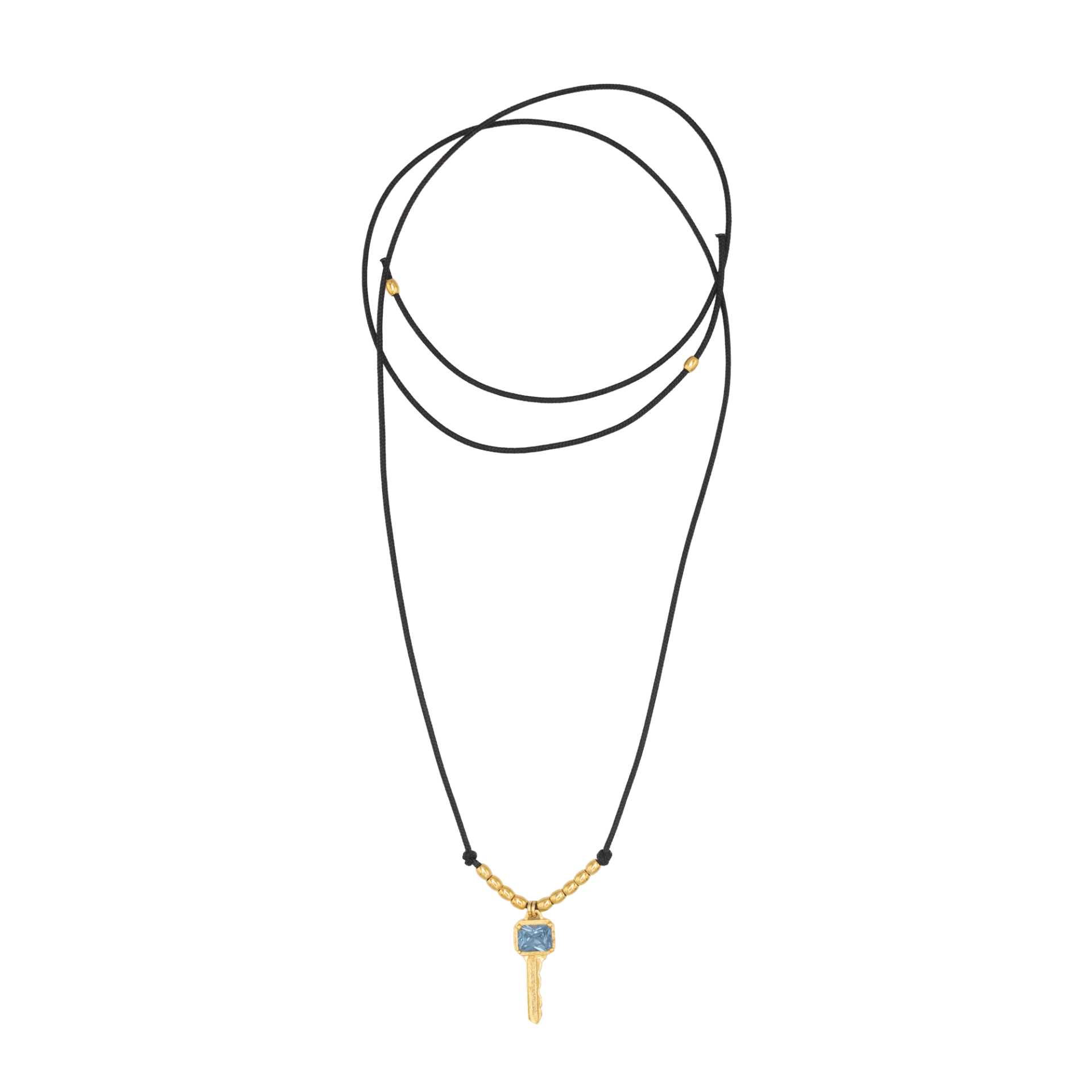 CLAVIS AURORA SİYAH İPLİ KOLYE, MAVİ KRİSTAL