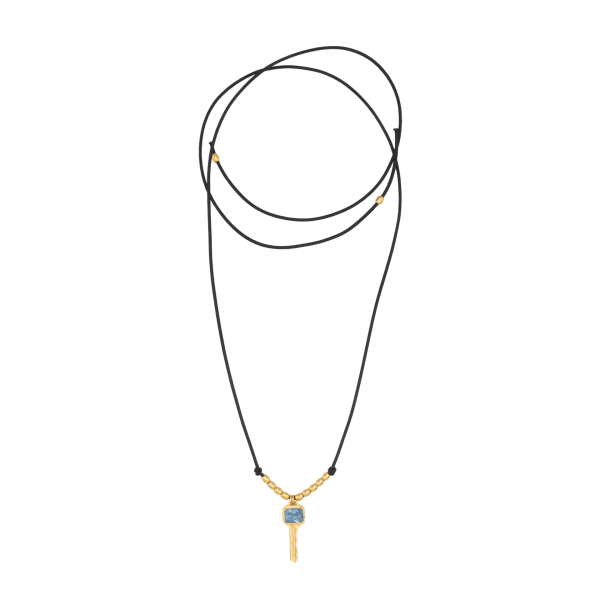 CLAVIS AURORA SİYAH İPLİ KOLYE, MAVİ KRİSTAL
