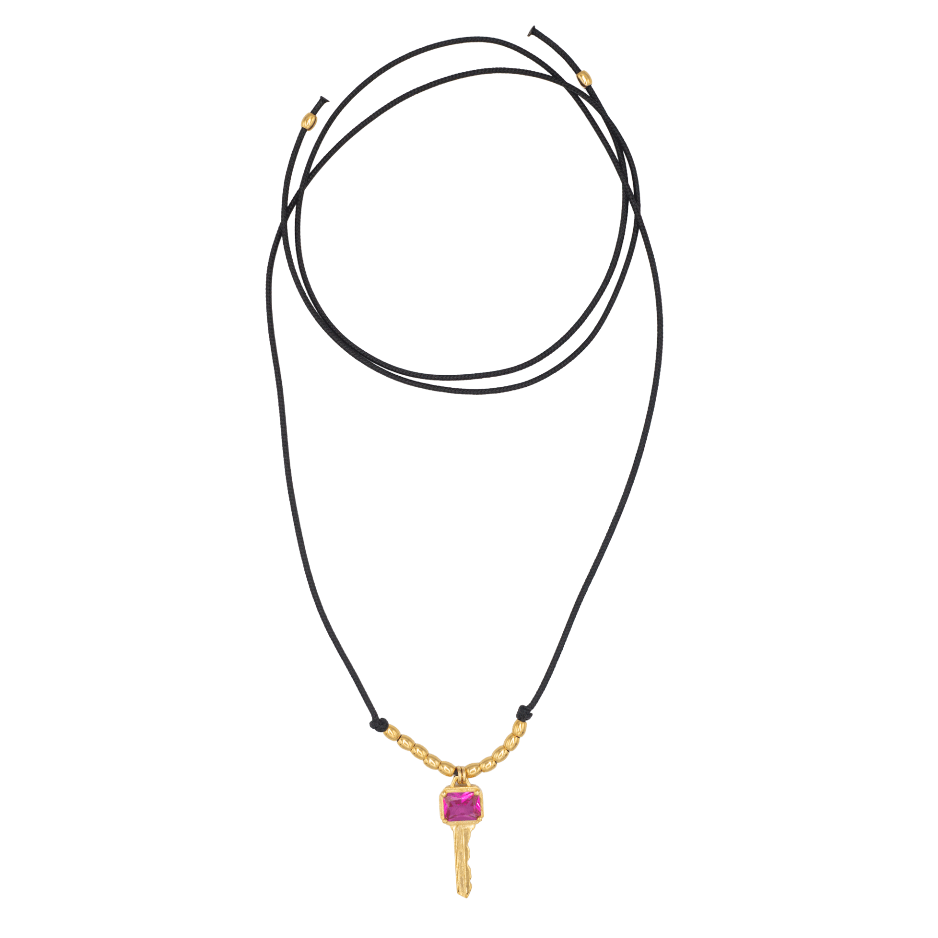 CLAVIS AURORA SİYAH İPLİ KOLYE, FUŞYA KRİSTAL