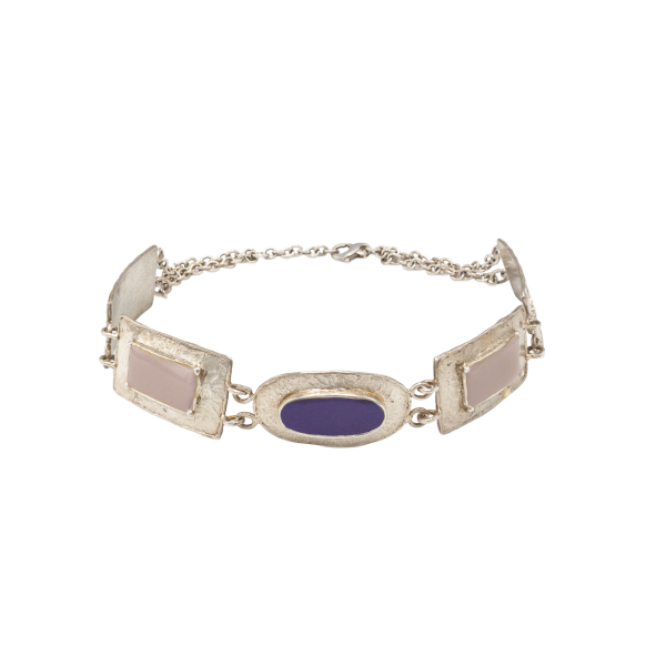 NEFERTITI GÜMÜŞ CHOKER, MOR - PEMBE MİNELİ