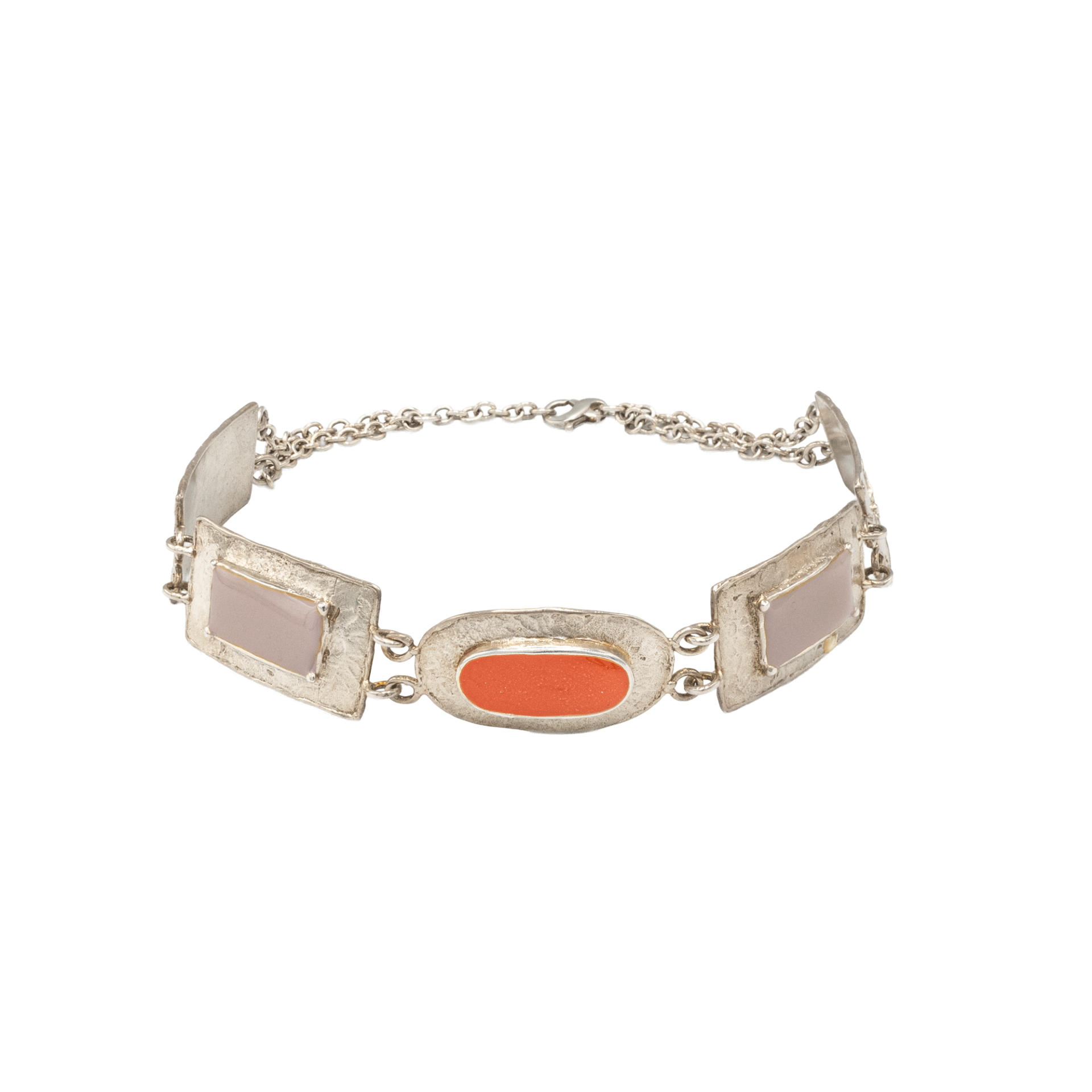 NEFERTITI GÜMÜŞ CHOKER, TURUNCU - PEMBE MİNELİ