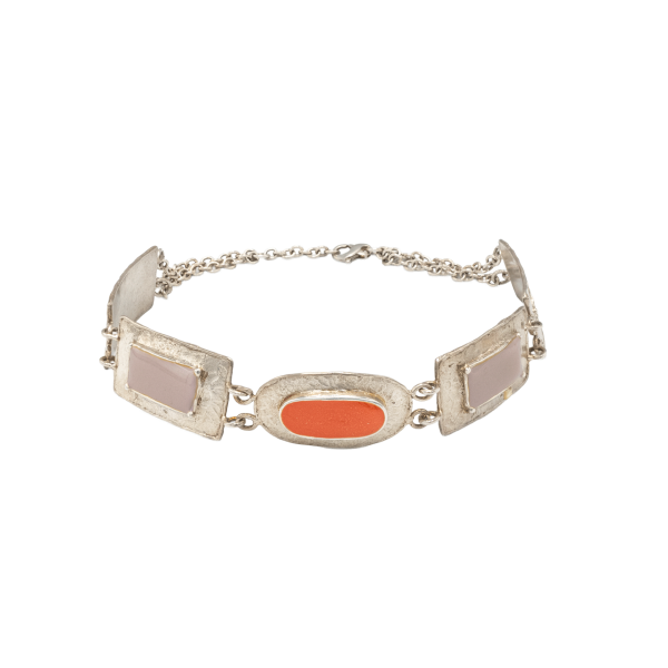 NEFERTITI GÜMÜŞ CHOKER, TURUNCU - PEMBE MİNELİ