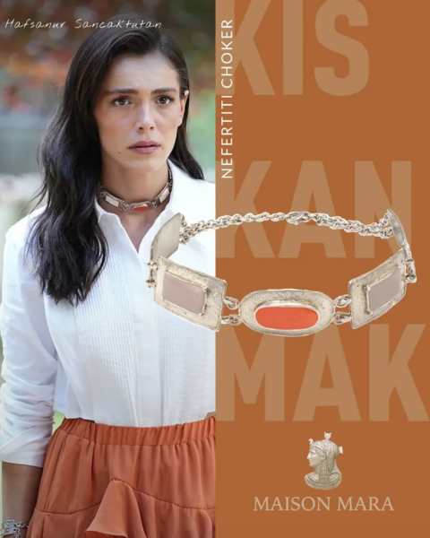 NEFERTITI GÜMÜŞ CHOKER, TURUNCU - PEMBE MİNELİ