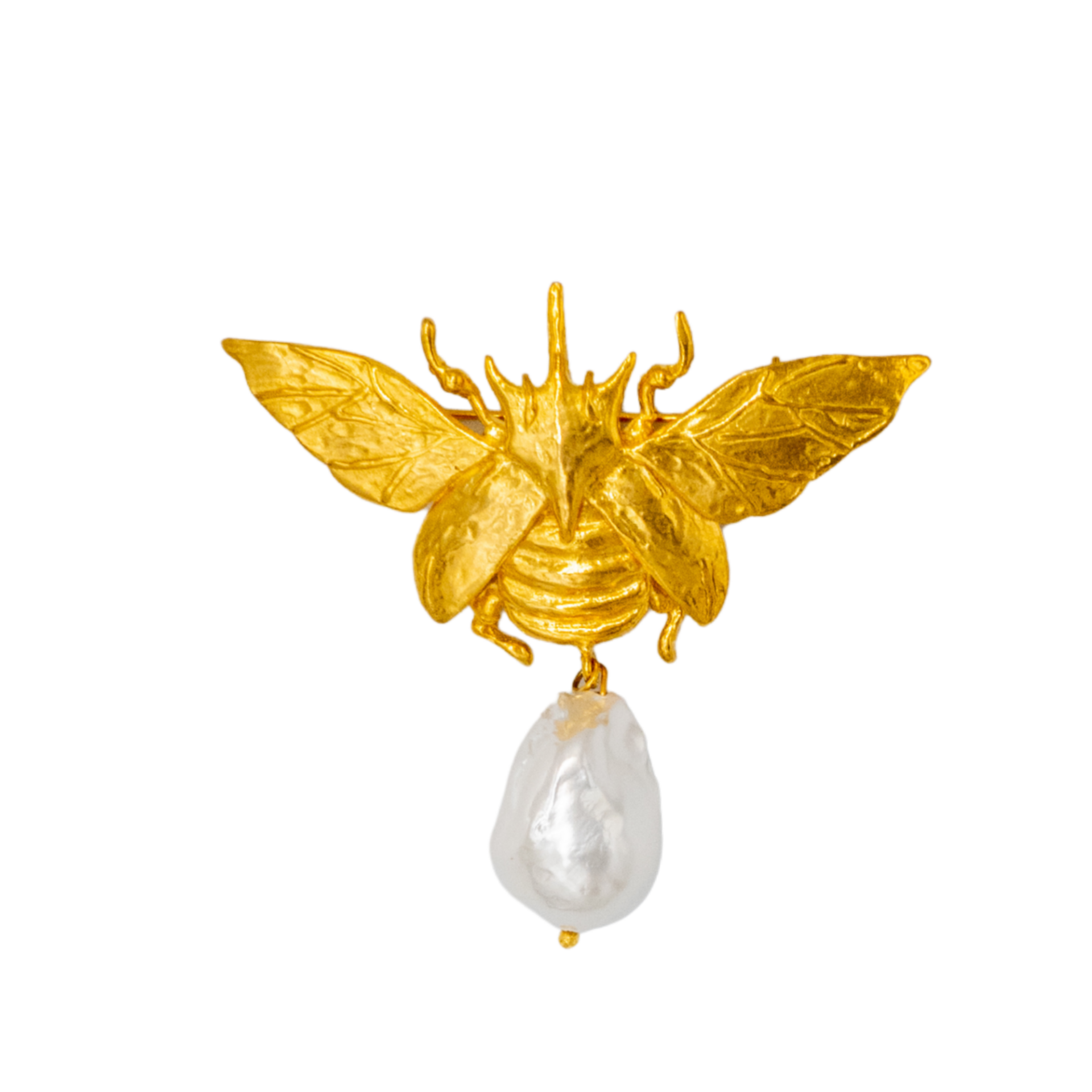 GOLDEN WING PEARL DROP BROŞ