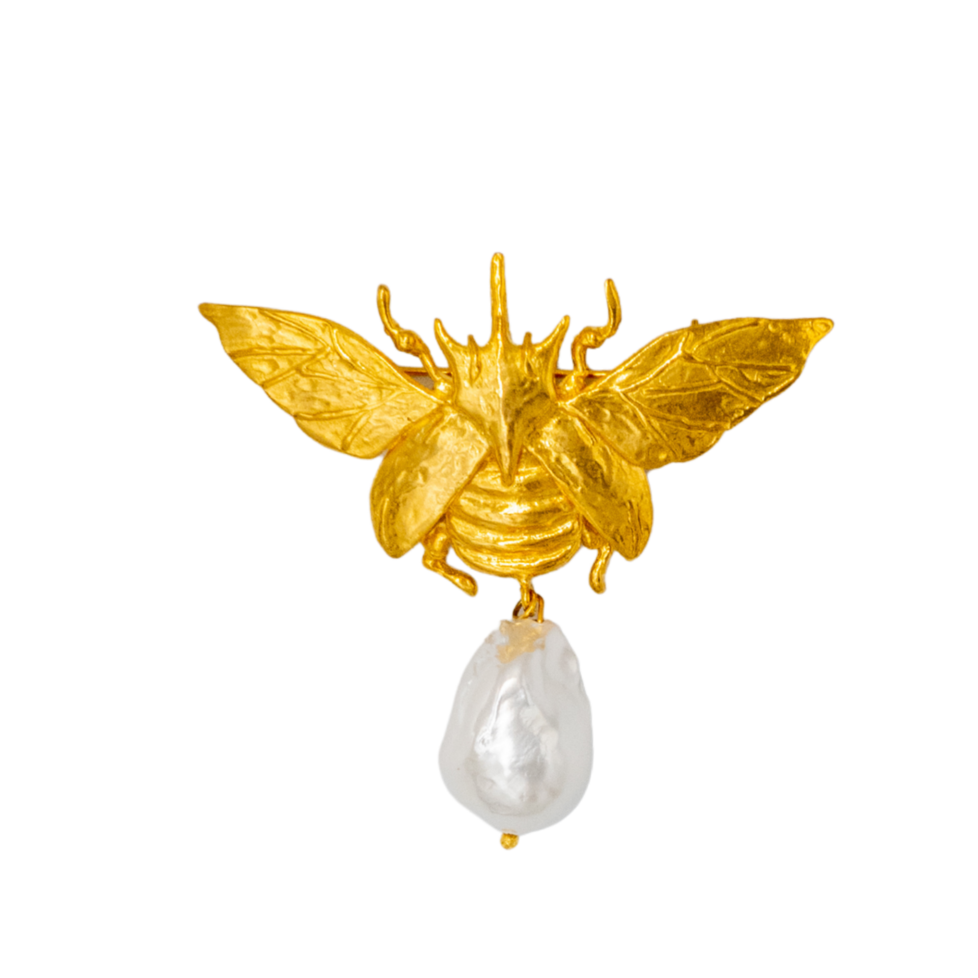 GOLDEN WING PEARL DROP BROŞ