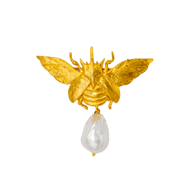 GOLDEN WING PEARL DROP BROŞ