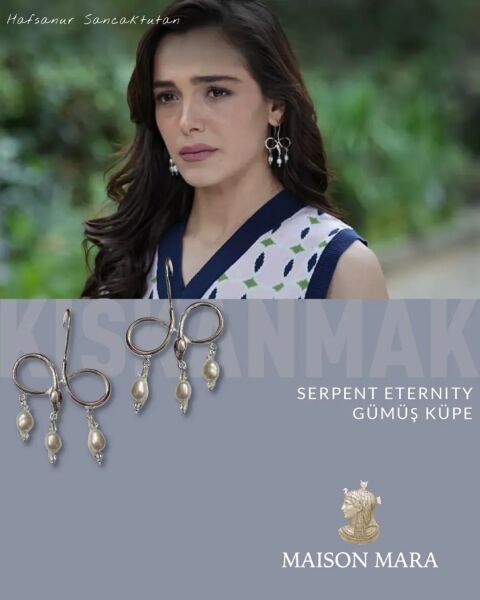 Serpent Eternity Gümüş Küpe, İncili