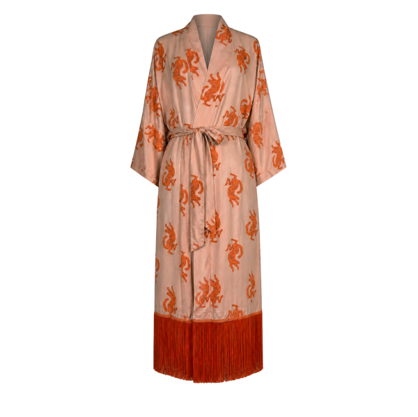 Panthera Coral İpek Kimono Püsküllü