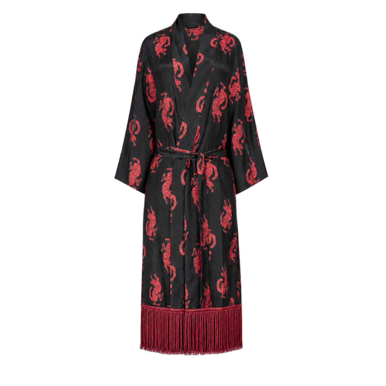 Panthera Burgundy İpek Kimono Püsküllü