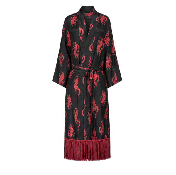 Panthera Burgundy İpek Kimono Püsküllü