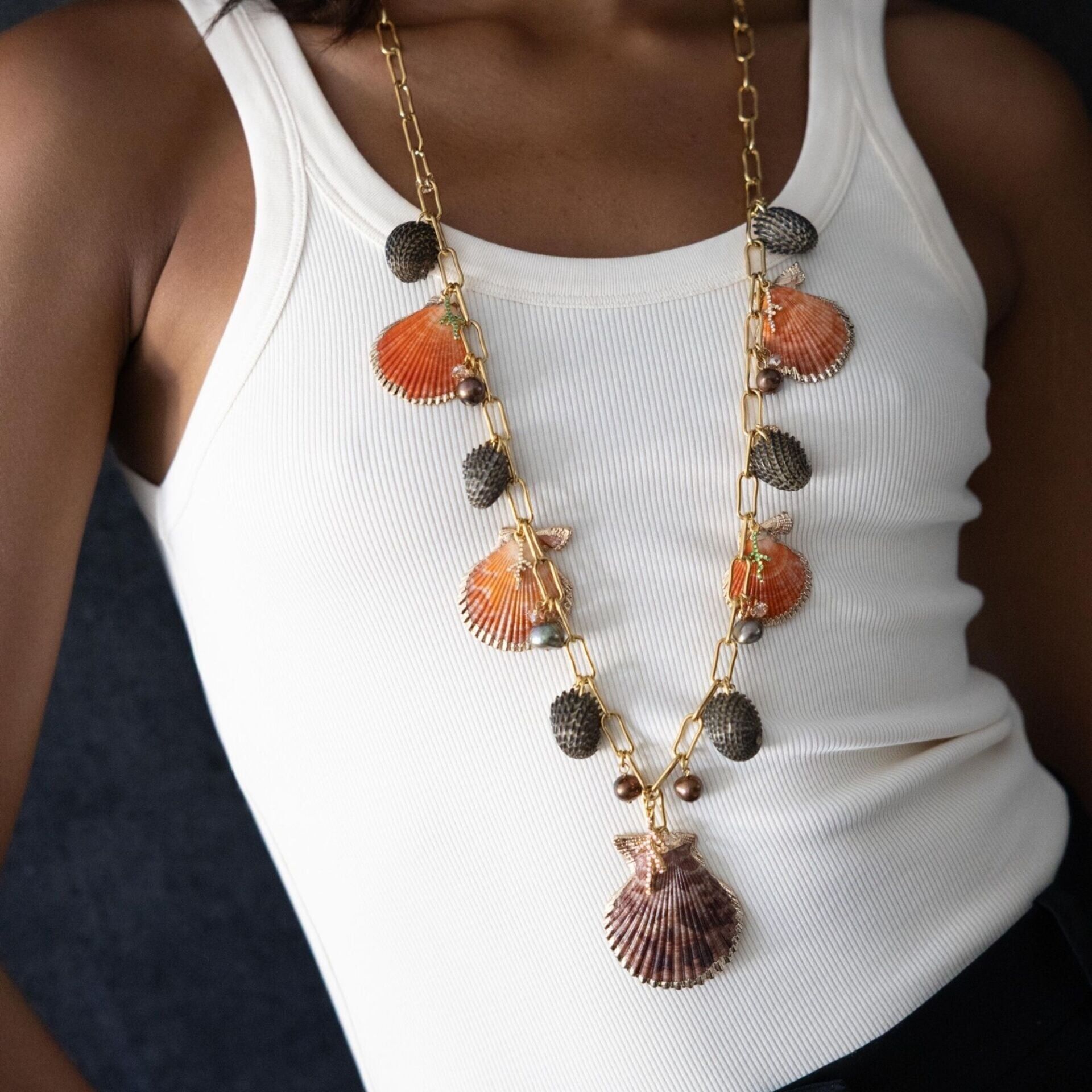Serena Shell Midye Uzun Kolye, Coral / Mor