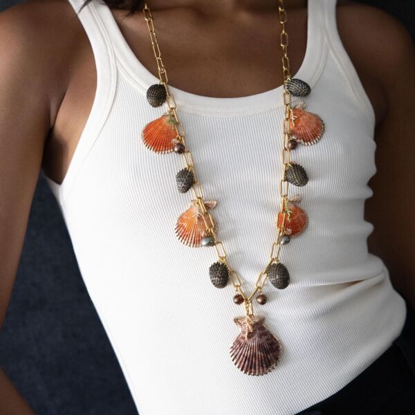 Serena Shell Midye Uzun Kolye, Coral / Mor